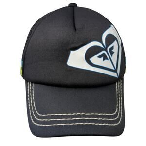 Roxy Logo Snapback Trucker Hat Black One Size Adjustable Mesh Back Striped